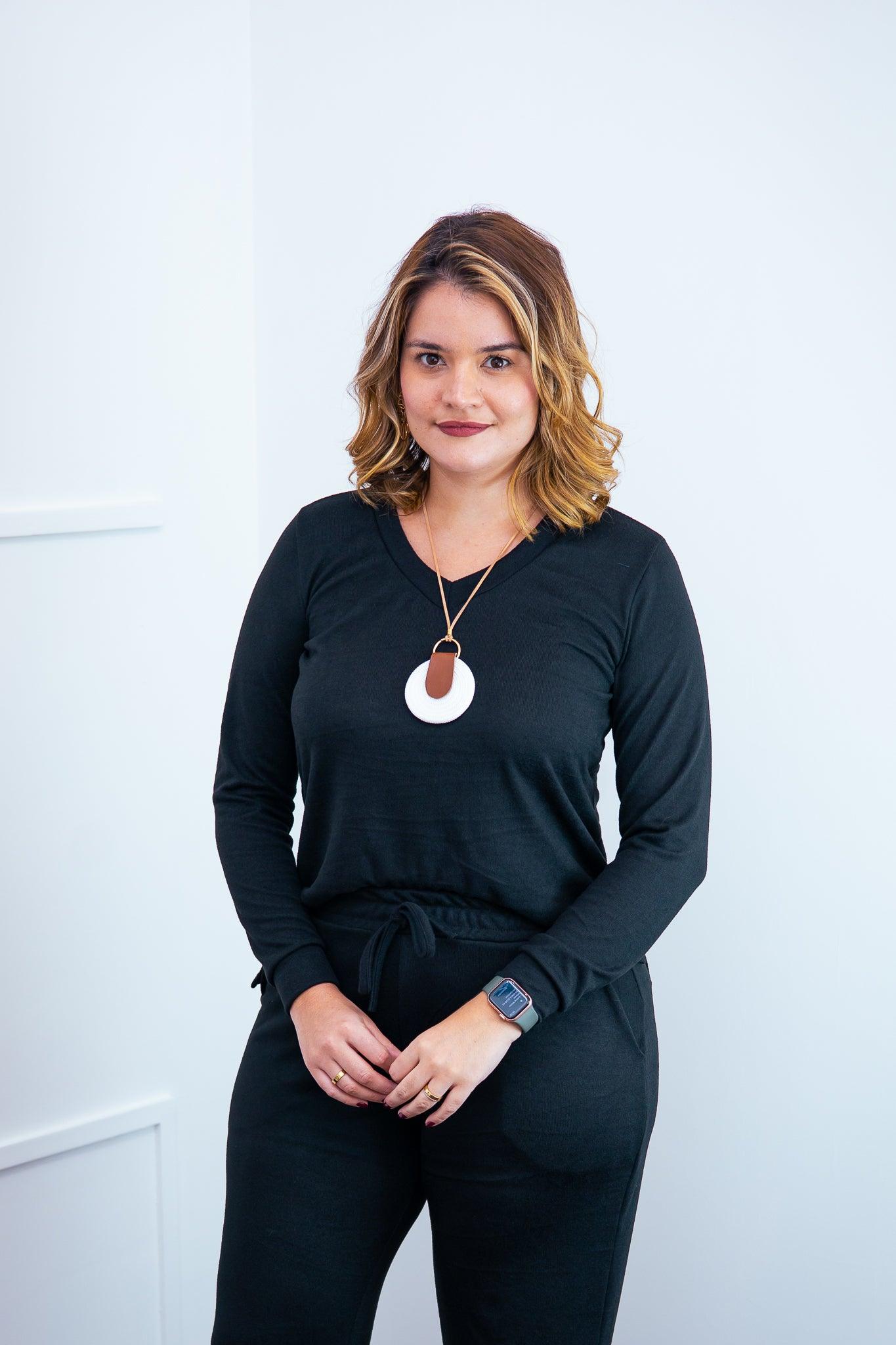 Blusa Paula - Gola V de Manga Longa Lãzinha - Bazar Online