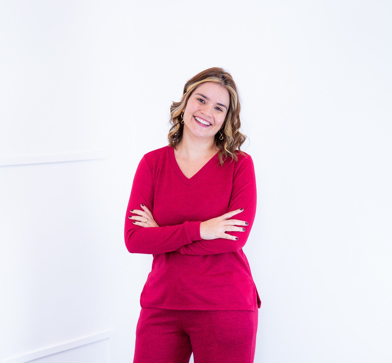 Blusa Paula - Gola V de Manga Longa Lãzinha - Bazar Online