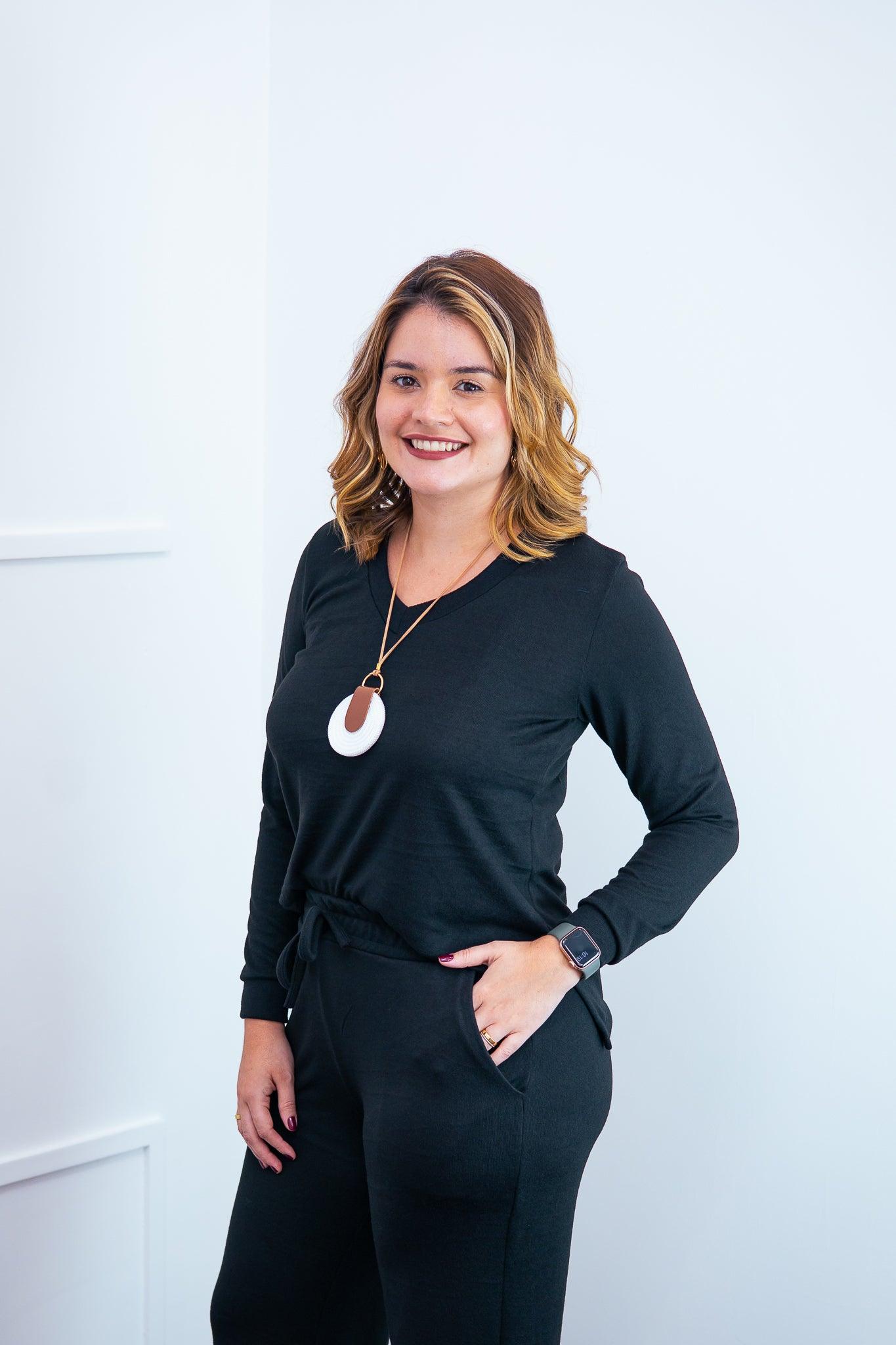 Blusa Paula - Gola V de Manga Longa Lãzinha - Bazar Online