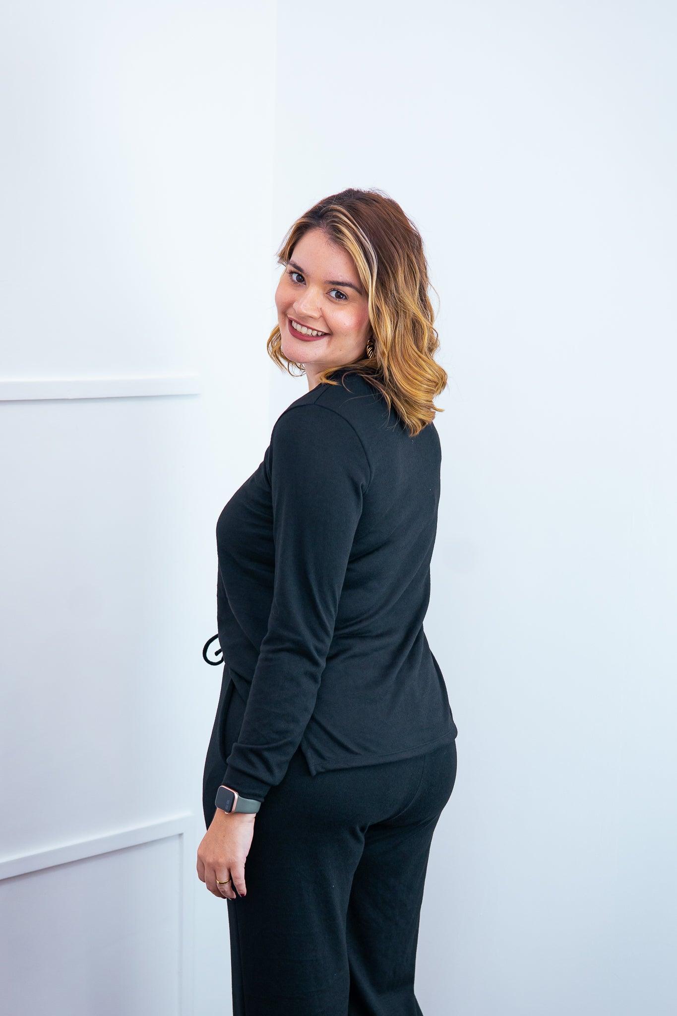 Blusa Paula - Gola V de Manga Longa Lãzinha - Bazar Online