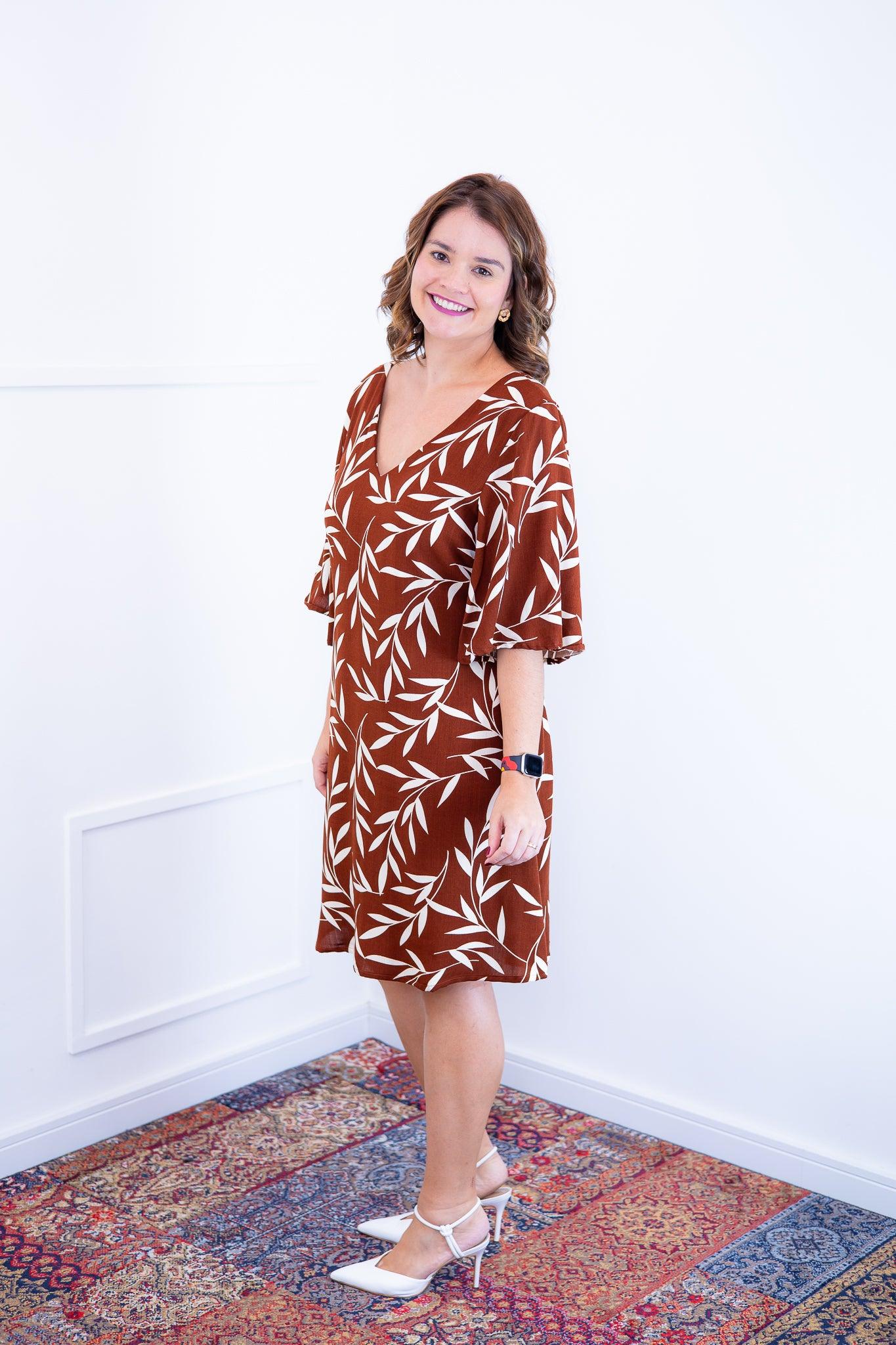 Vestido Sabrina - Decote V Manga Morcego em Viscolinho - Bazar Online