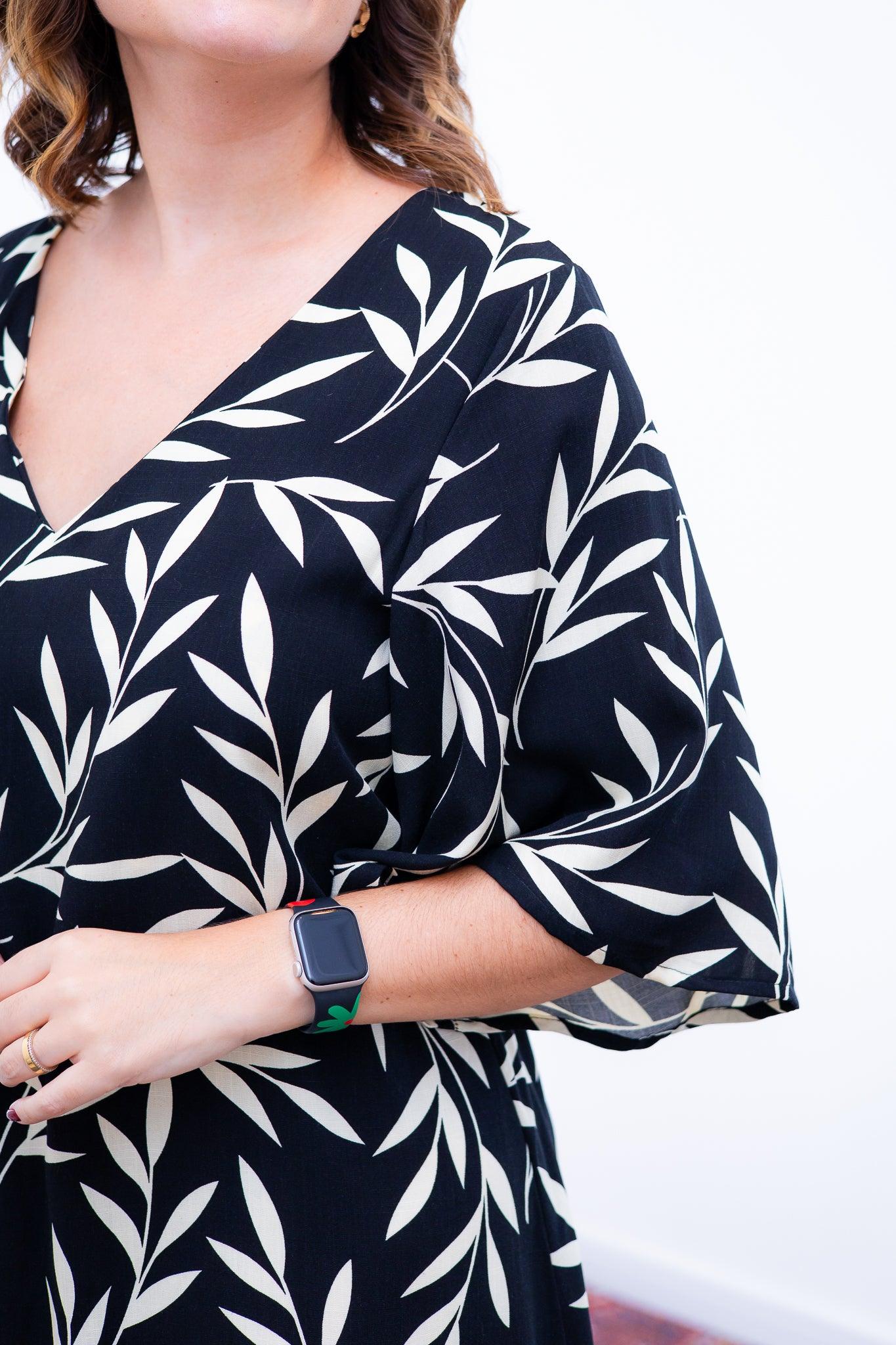 Vestido Sabrina - Decote V Manga Morcego em Viscolinho - Bazar Online