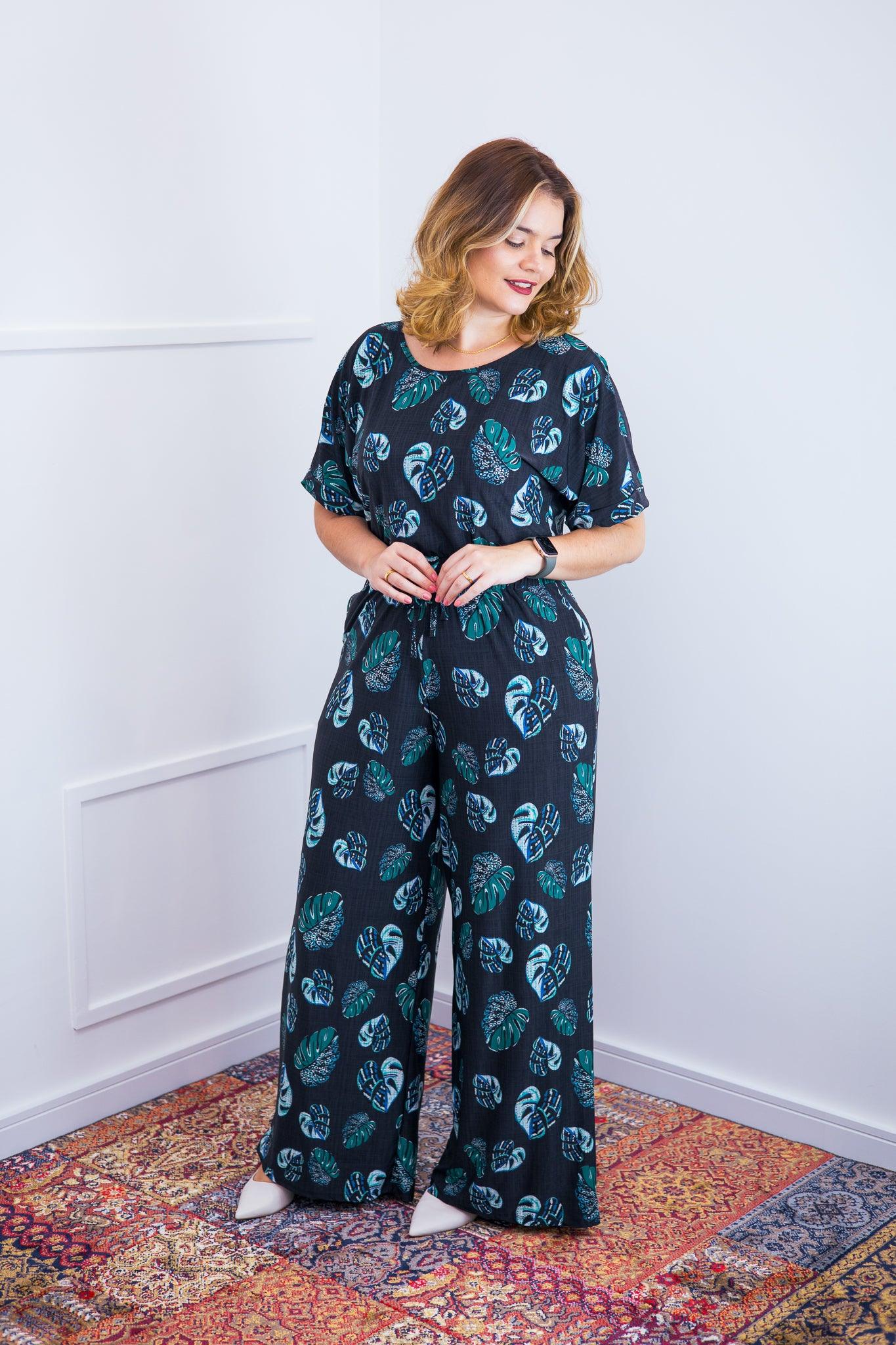 Macacão Isadora - Manga Japonesa com Calça Pantalona - Bazar Online