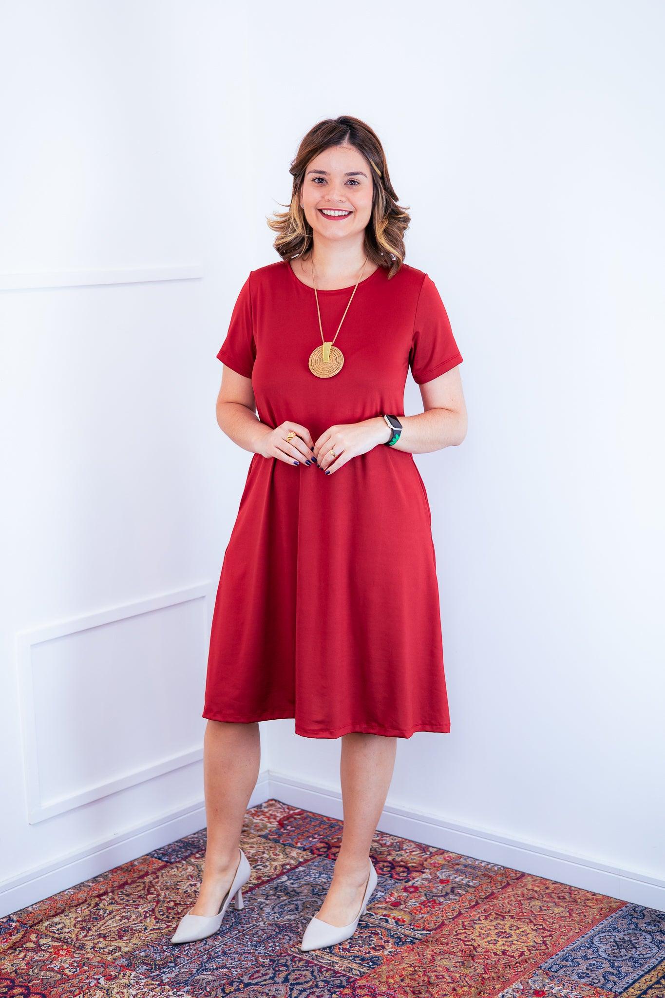 Vestido Sara - Malha Confort Midi com Manga - Bazar Online