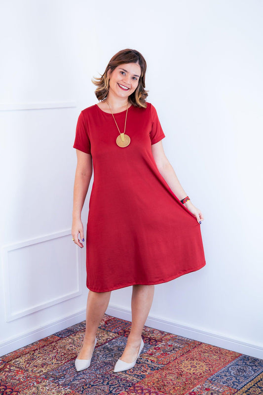 Vestido Sara - Malha Confort Midi com Manga - Bazar Online