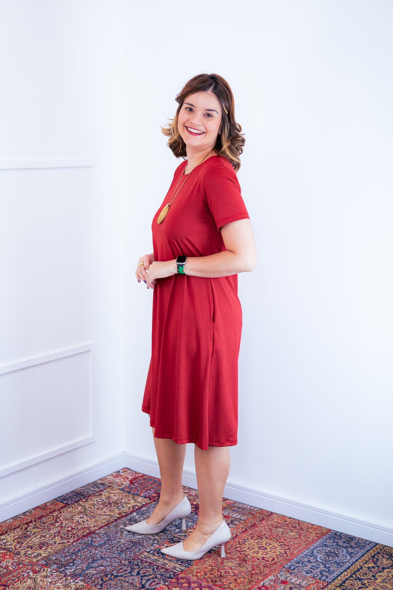 Vestido Sara - Malha Confort Midi com Manga - Bazar Online