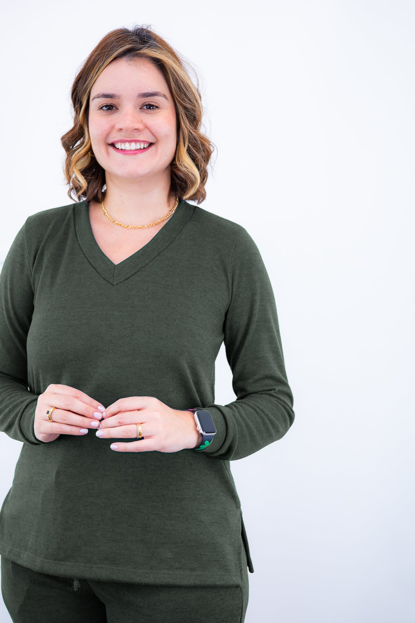 Blusa Paula - Gola V de Manga Longa Lãzinha - Bazar Online