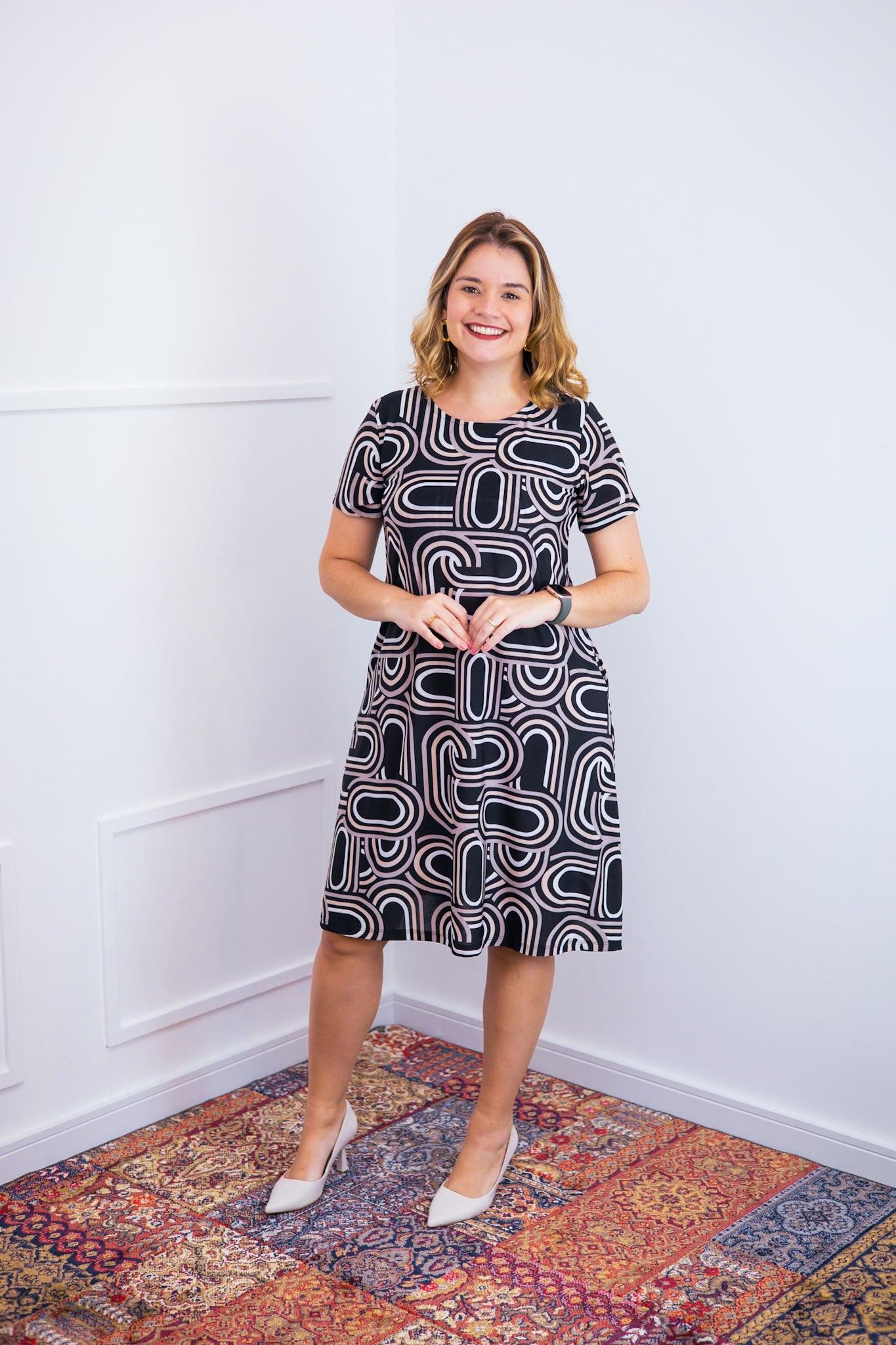 Vestido Sara - Malha Confort Midi com Manga - Bazar Online