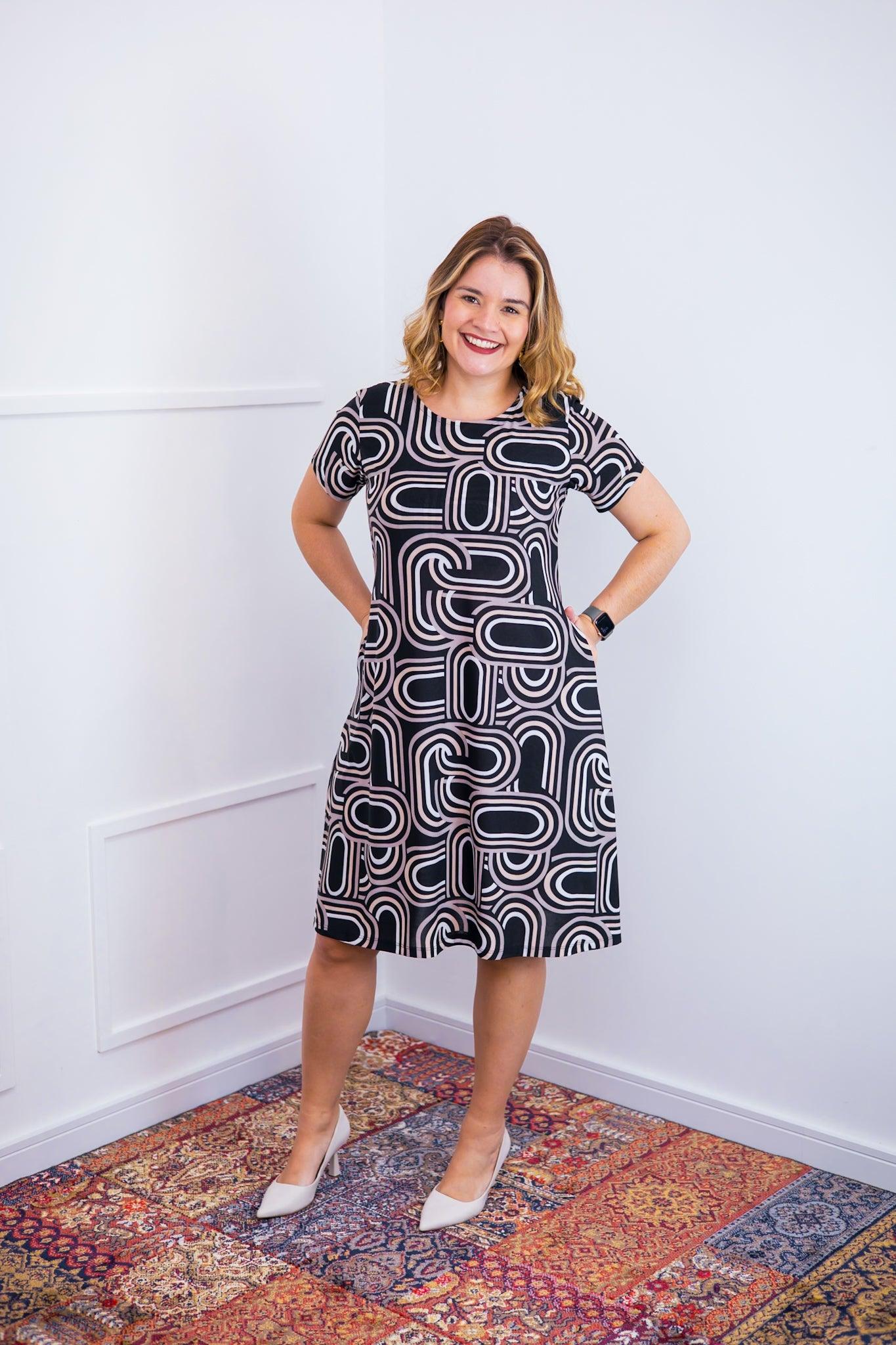 Vestido Sara - Malha Confort Midi com Manga - Bazar Online