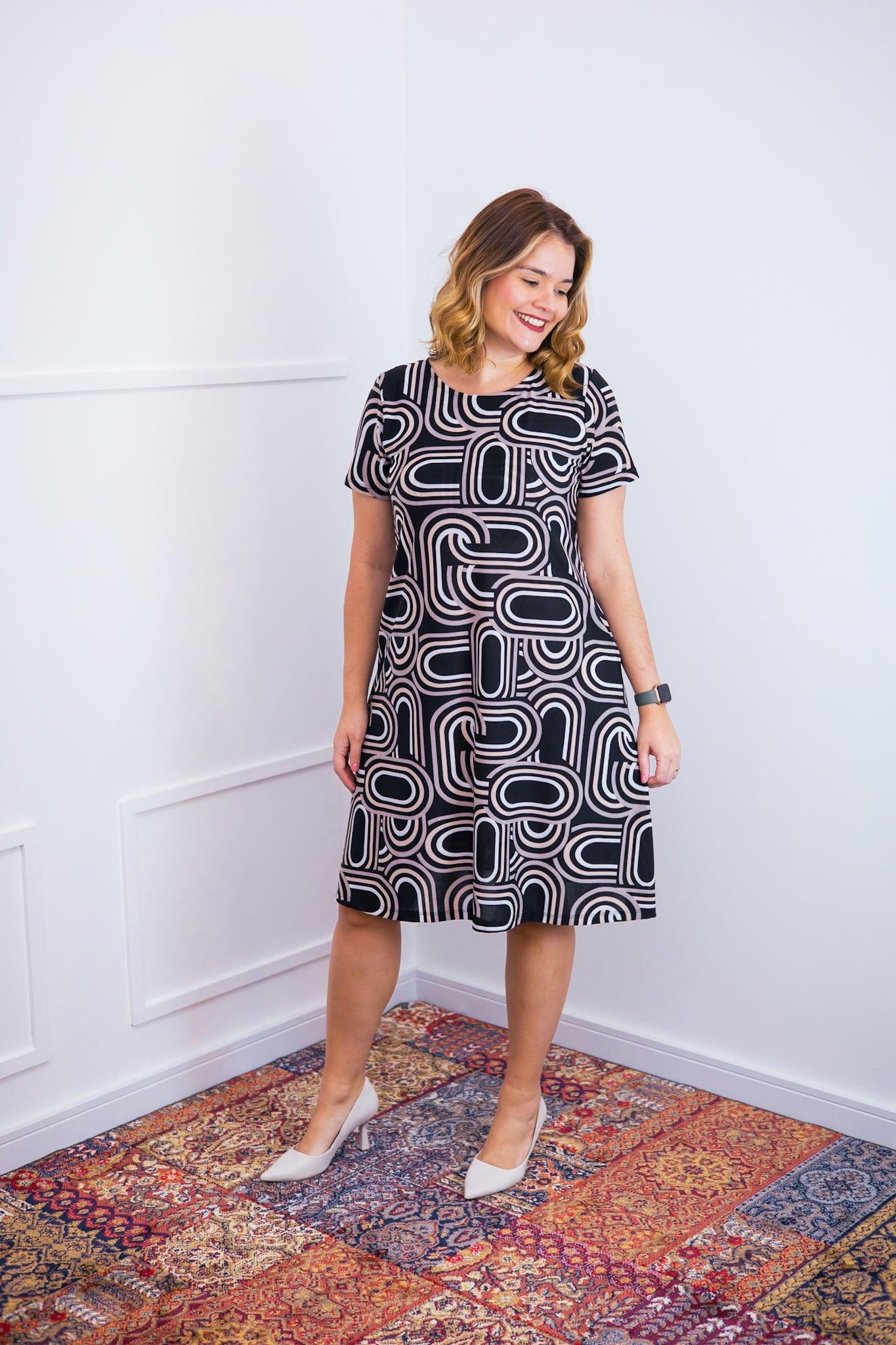 Vestido Sara - Malha Confort Midi com Manga - Bazar Online
