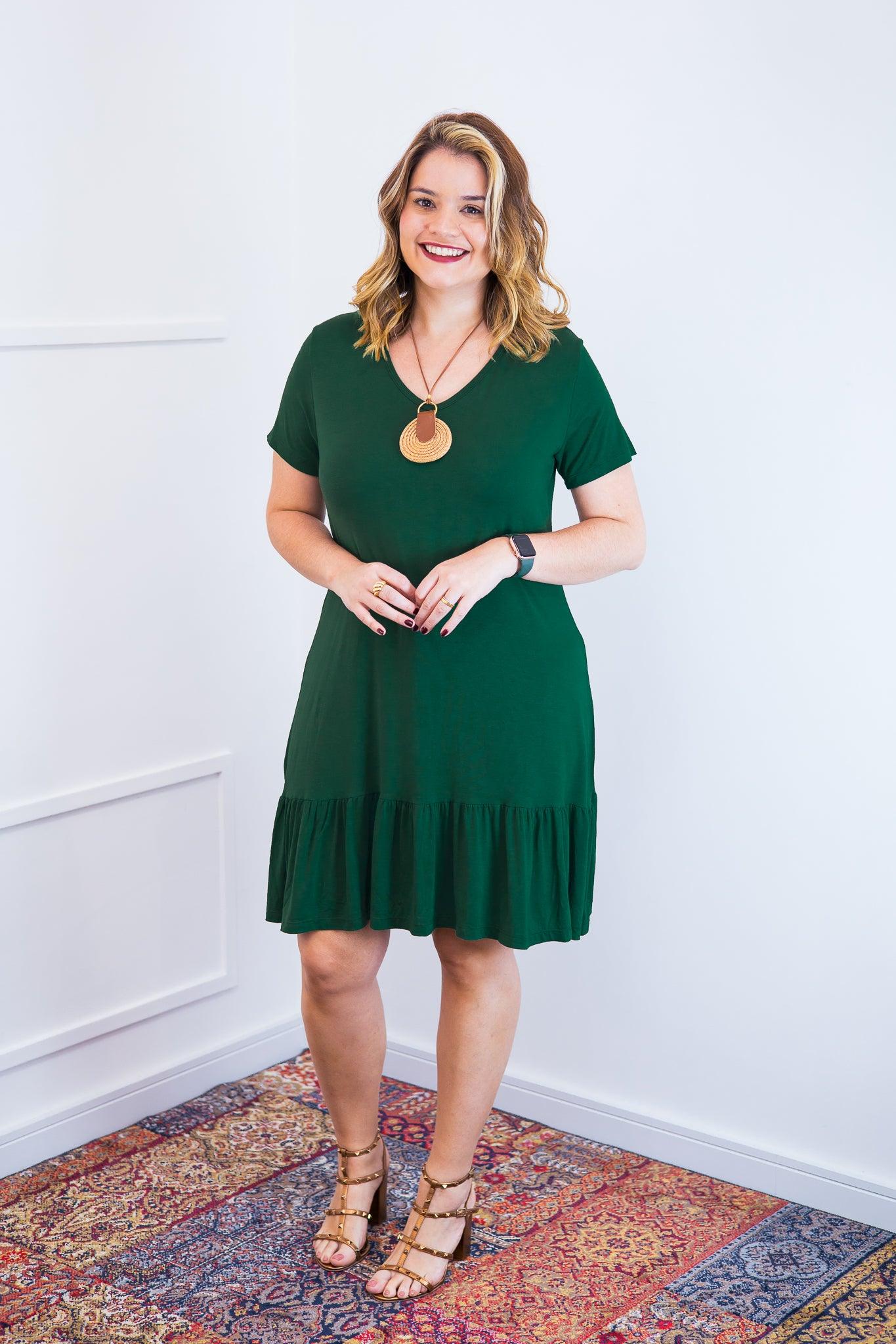 Vestido Verona - Babado Gola V e Manga Curta - Bazar Online