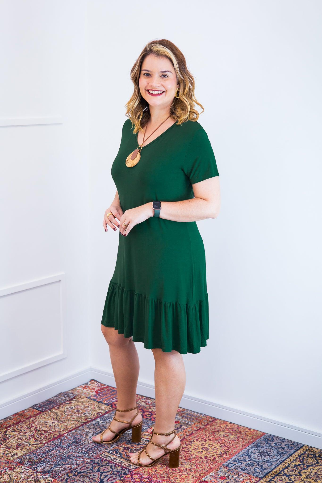 Vestido Verona - Babado Gola V e Manga Curta - Bazar Online