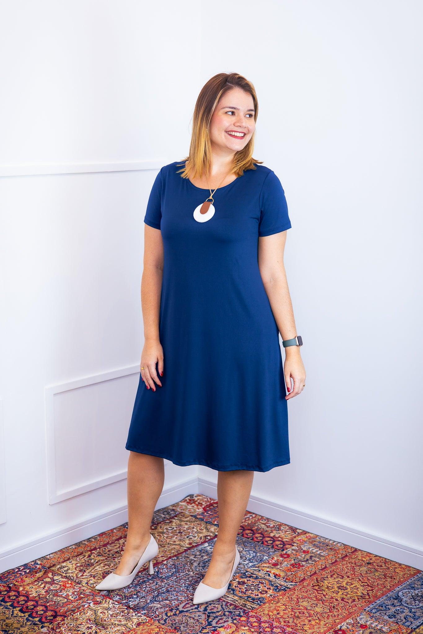 Vestido Sara - Malha Confort Midi com Manga - Bazar Online