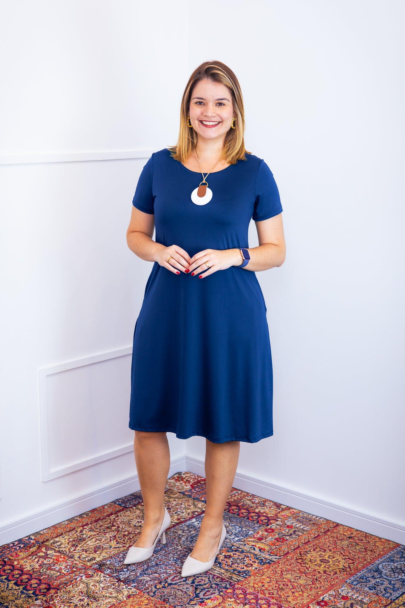 Vestido Sara - Malha Confort Midi com Manga - Bazar Online