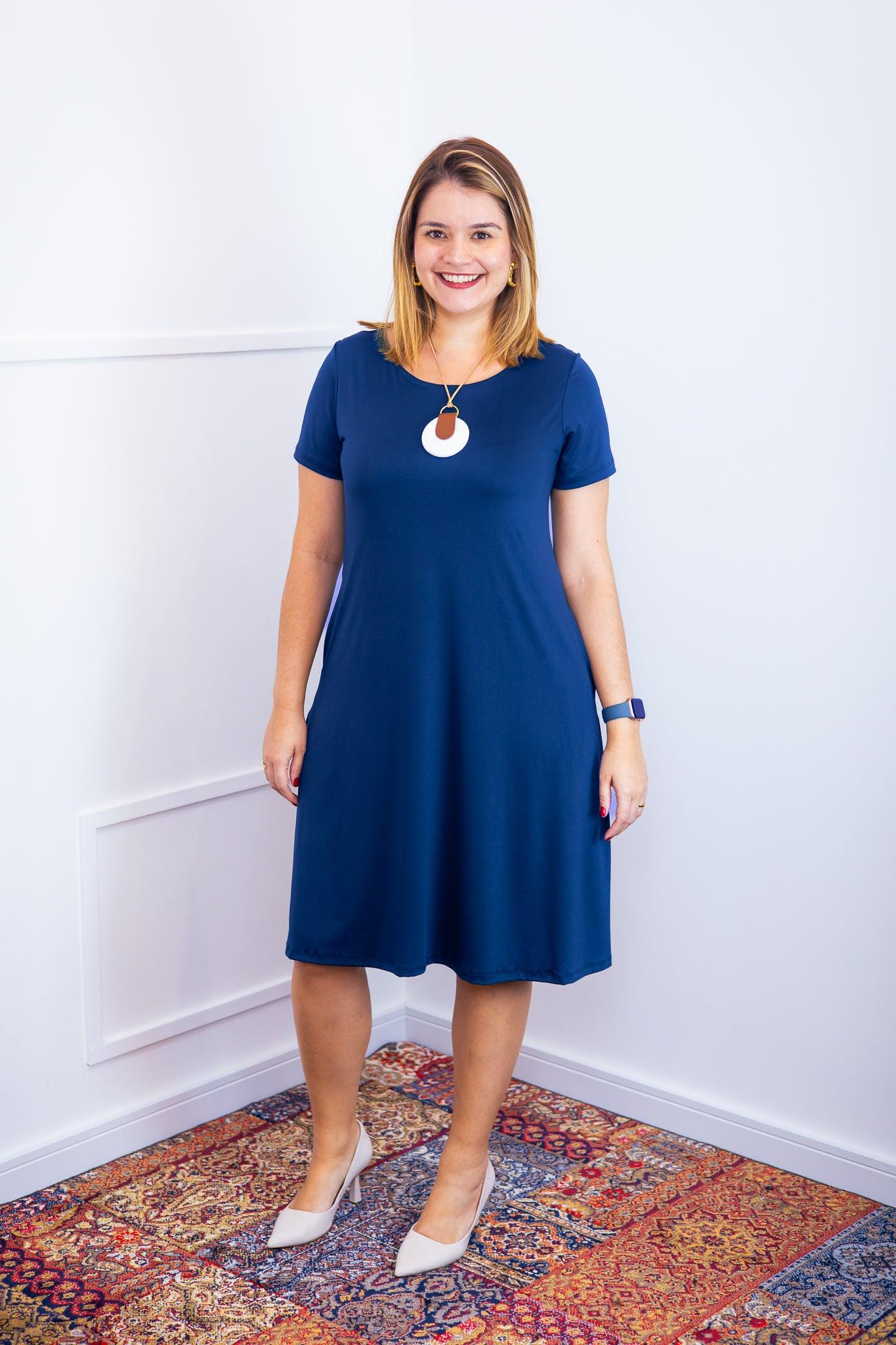 Vestido Sara - Malha Confort Midi com Manga - Bazar Online