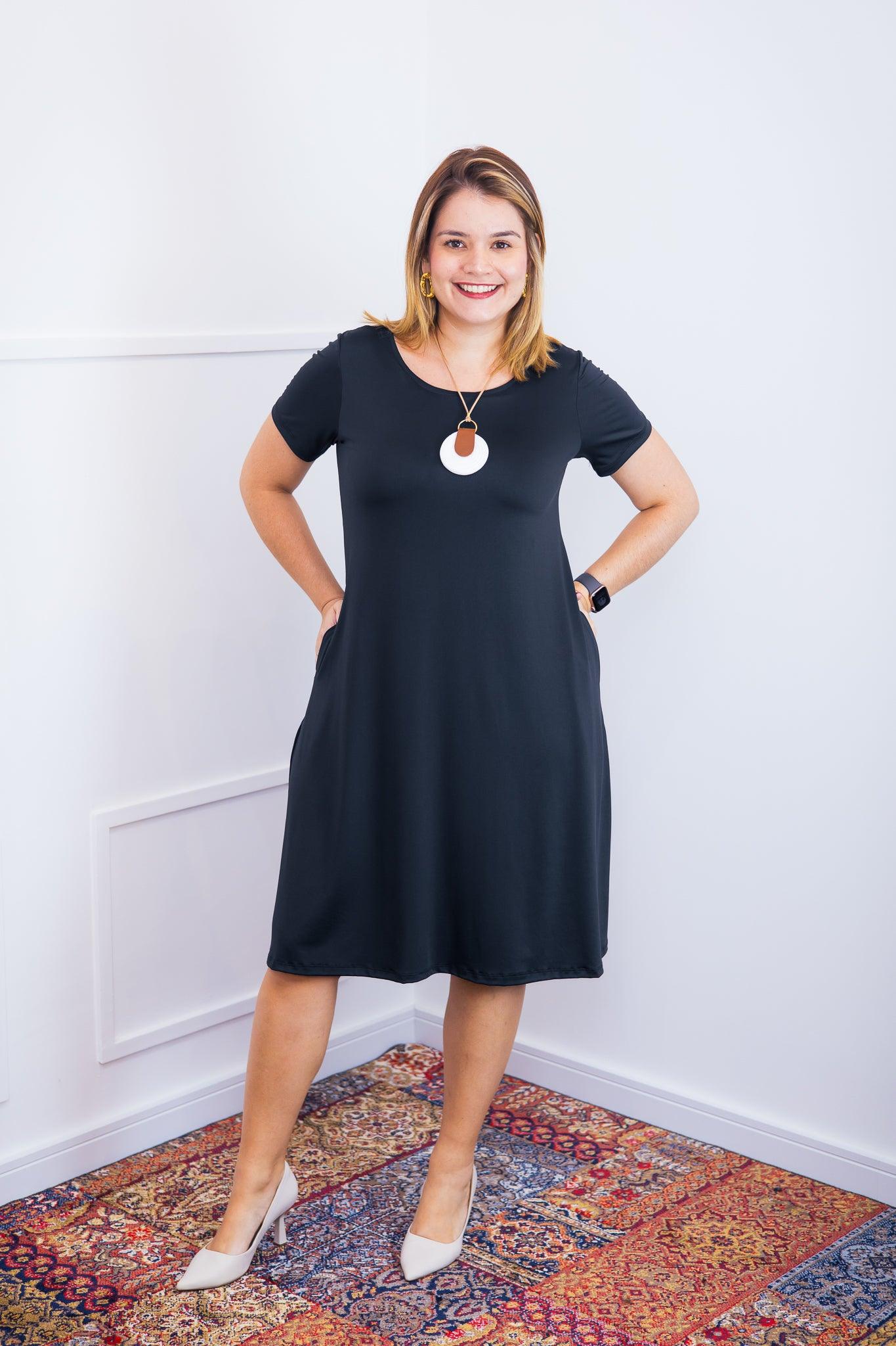 Vestido Sara - Malha Confort Midi com Manga - Bazar Online