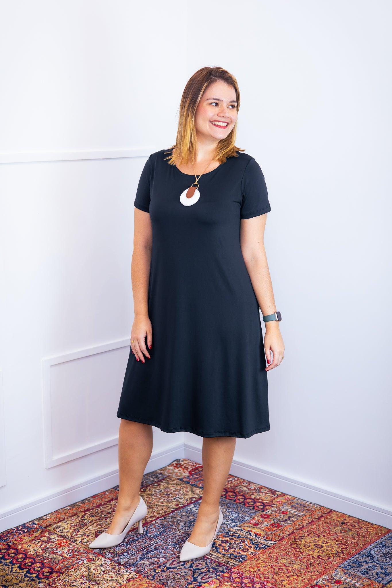 Vestido Sara - Malha Confort Midi com Manga - Bazar Online