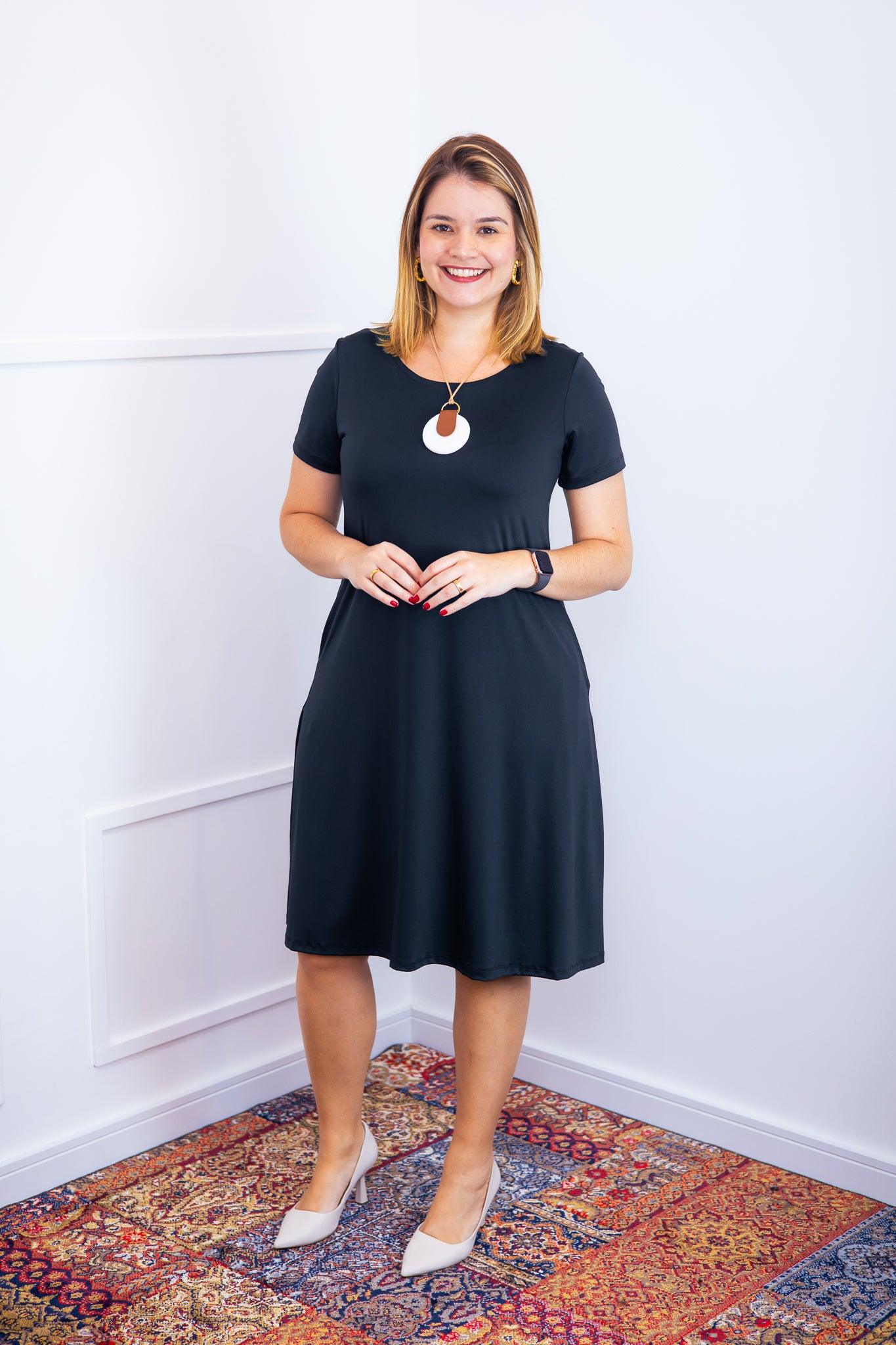 Vestido Sara - Malha Confort Midi com Manga - Bazar Online