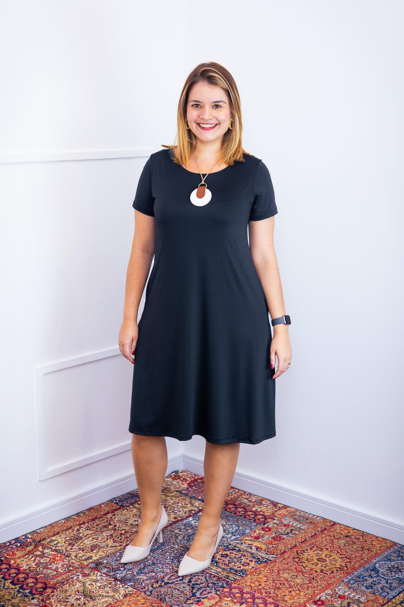 Vestido Sara - Malha Confort Midi com Manga - Bazar Online