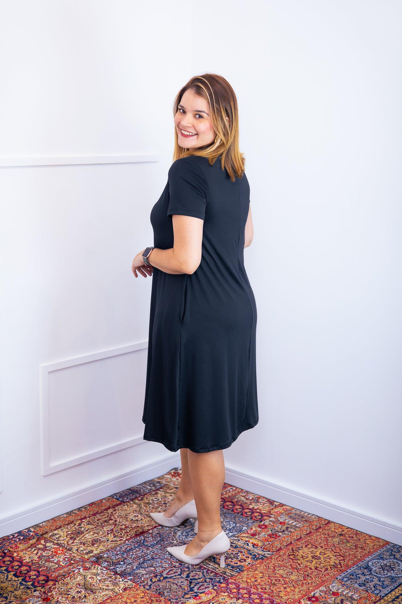 Vestido Sara - Malha Confort Midi com Manga - Bazar Online