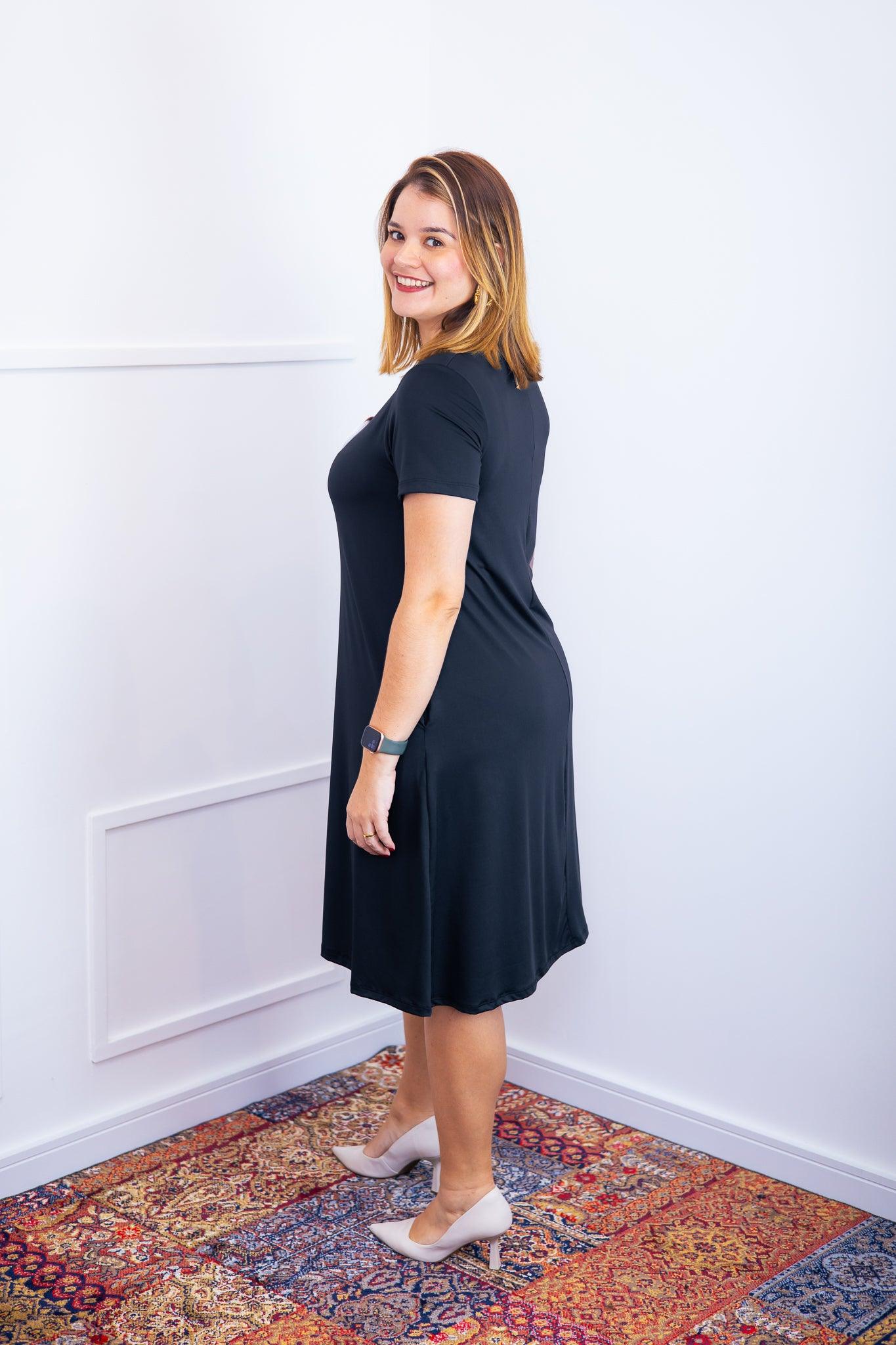 Vestido Sara - Malha Confort Midi com Manga - Bazar Online