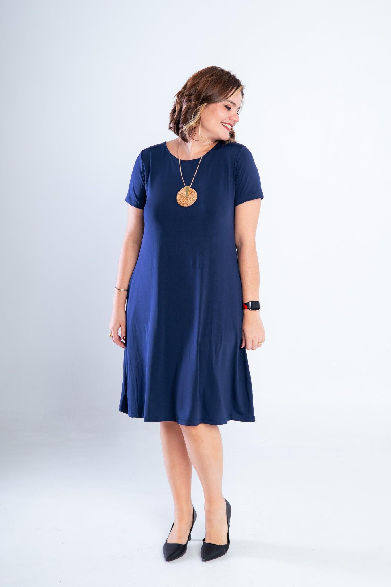 Vestido Sara - Malha Confort Midi com Manga - Bazar Online