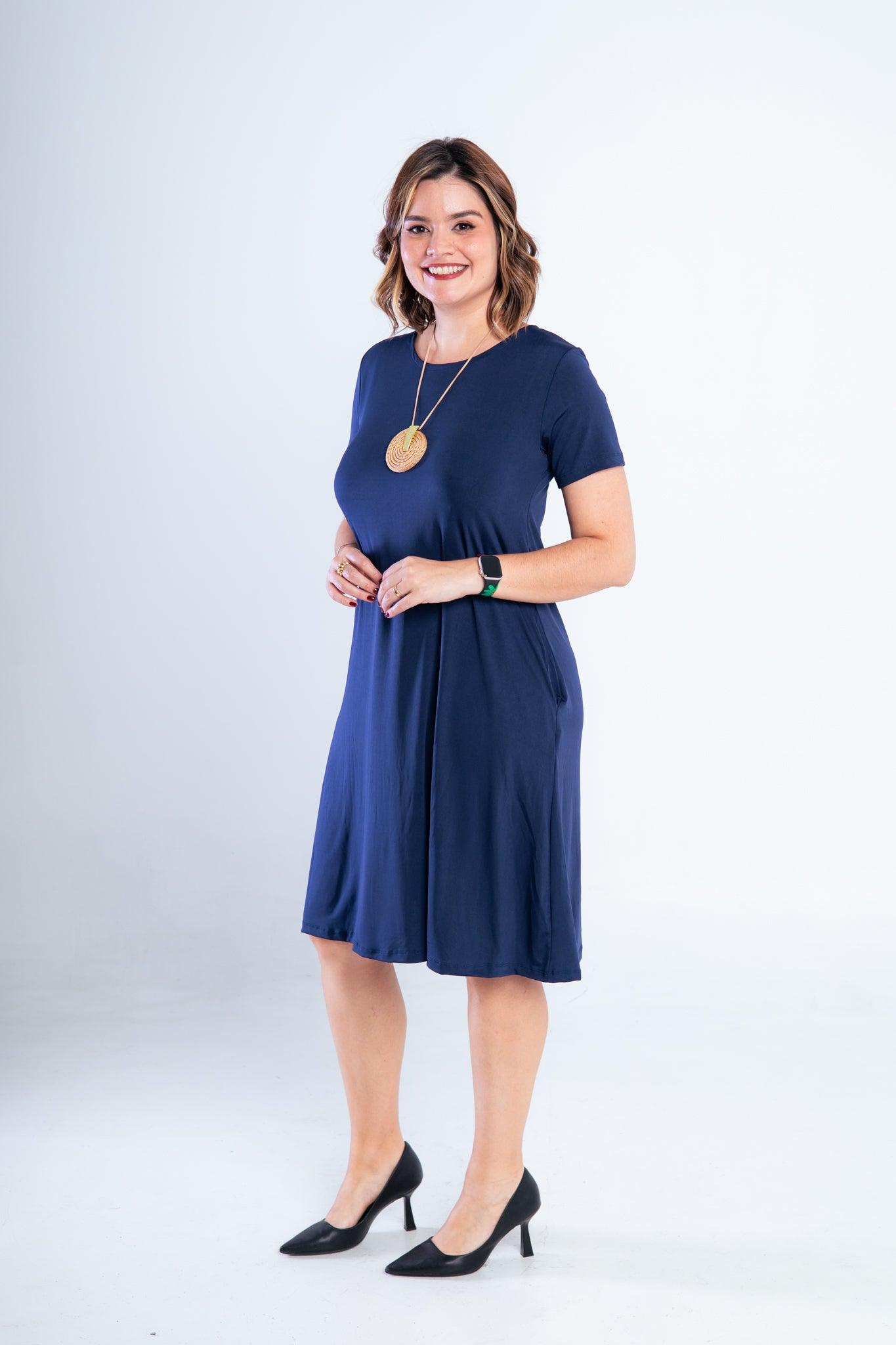 Vestido Sara - Malha Confort Midi com Manga - Bazar Online