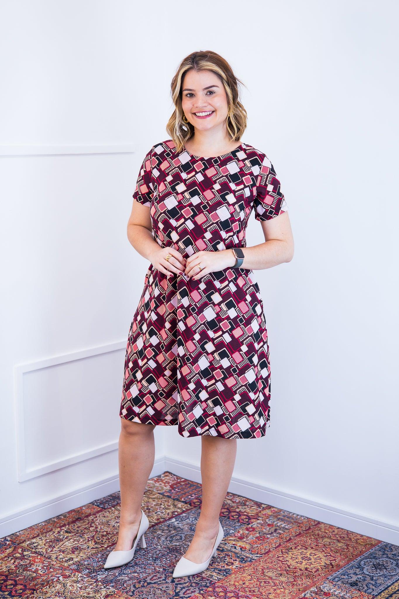 Vestido Sara - Malha Confort Midi com Manga - Bazar Online