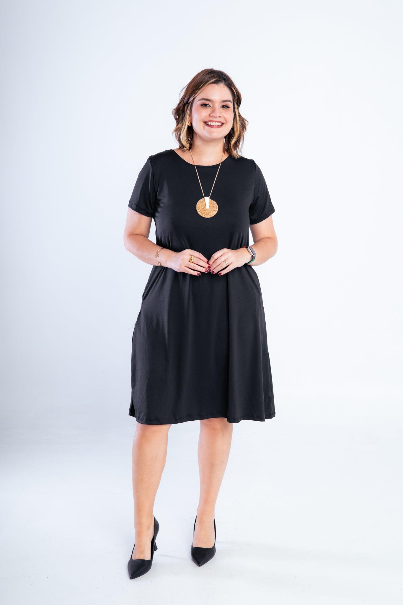 Vestido Sara - Malha Confort Midi com Manga - Bazar Online