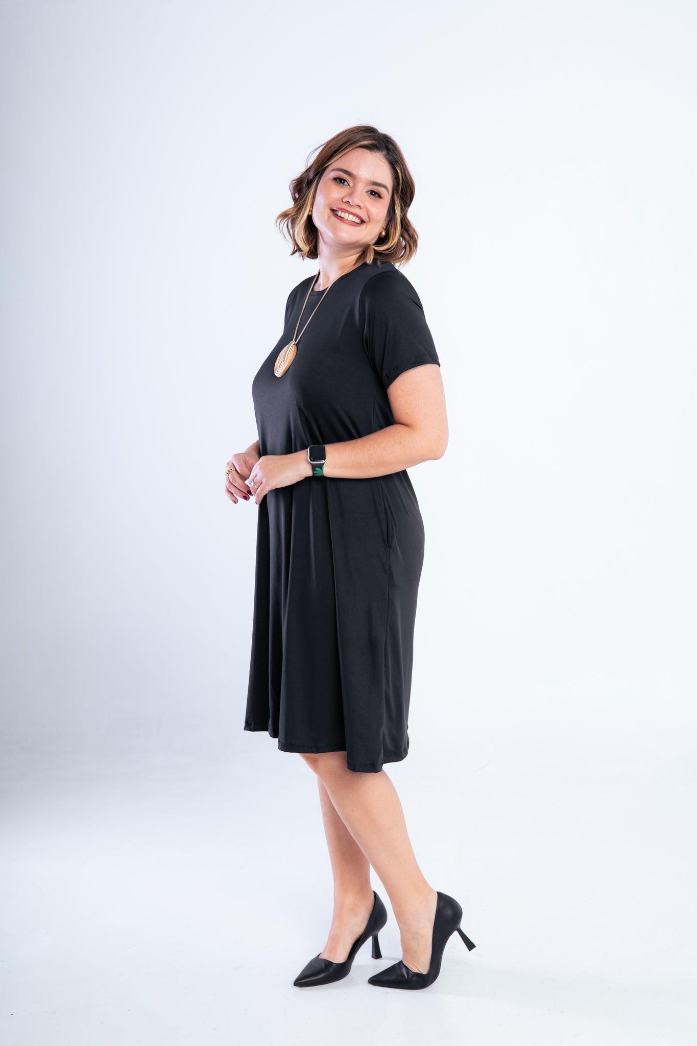 Vestido Sara - Malha Confort Midi com Manga - Bazar Online