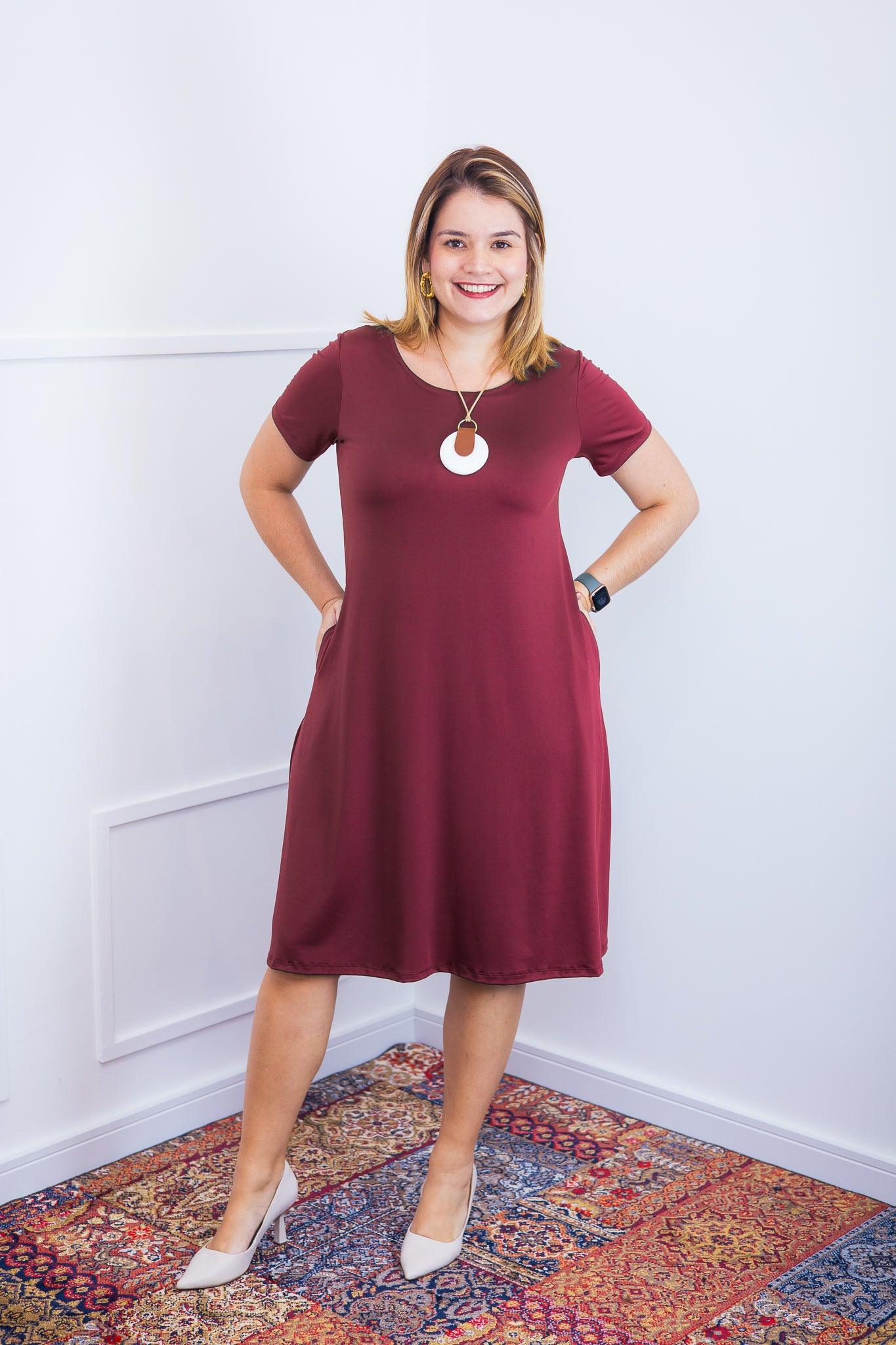 Vestido Sara - Malha Confort Midi com Manga - Bazar Online