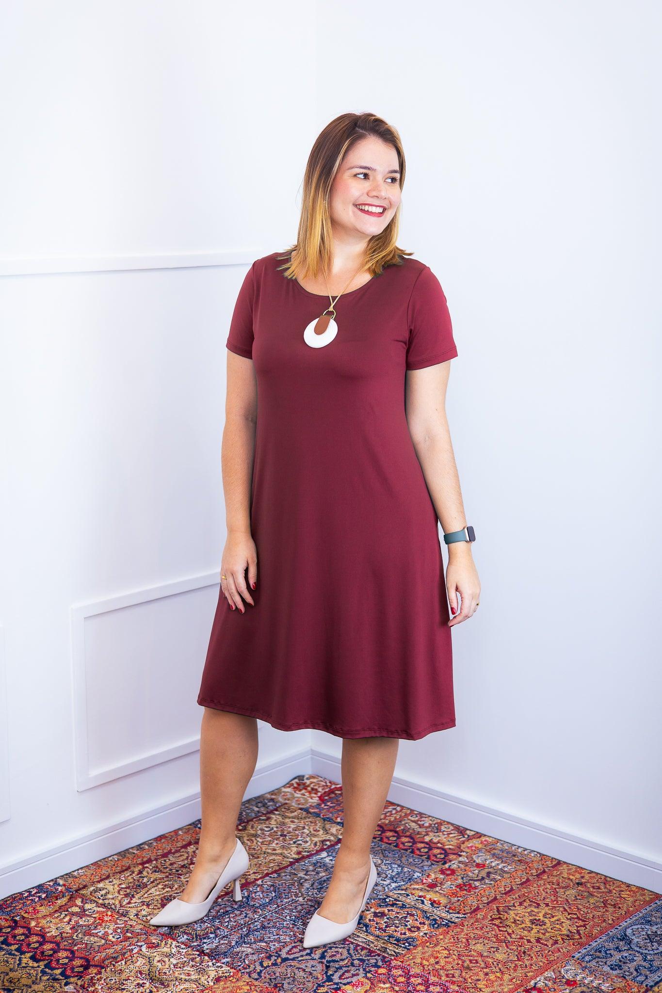 Vestido Sara - Malha Confort Midi com Manga - Bazar Online