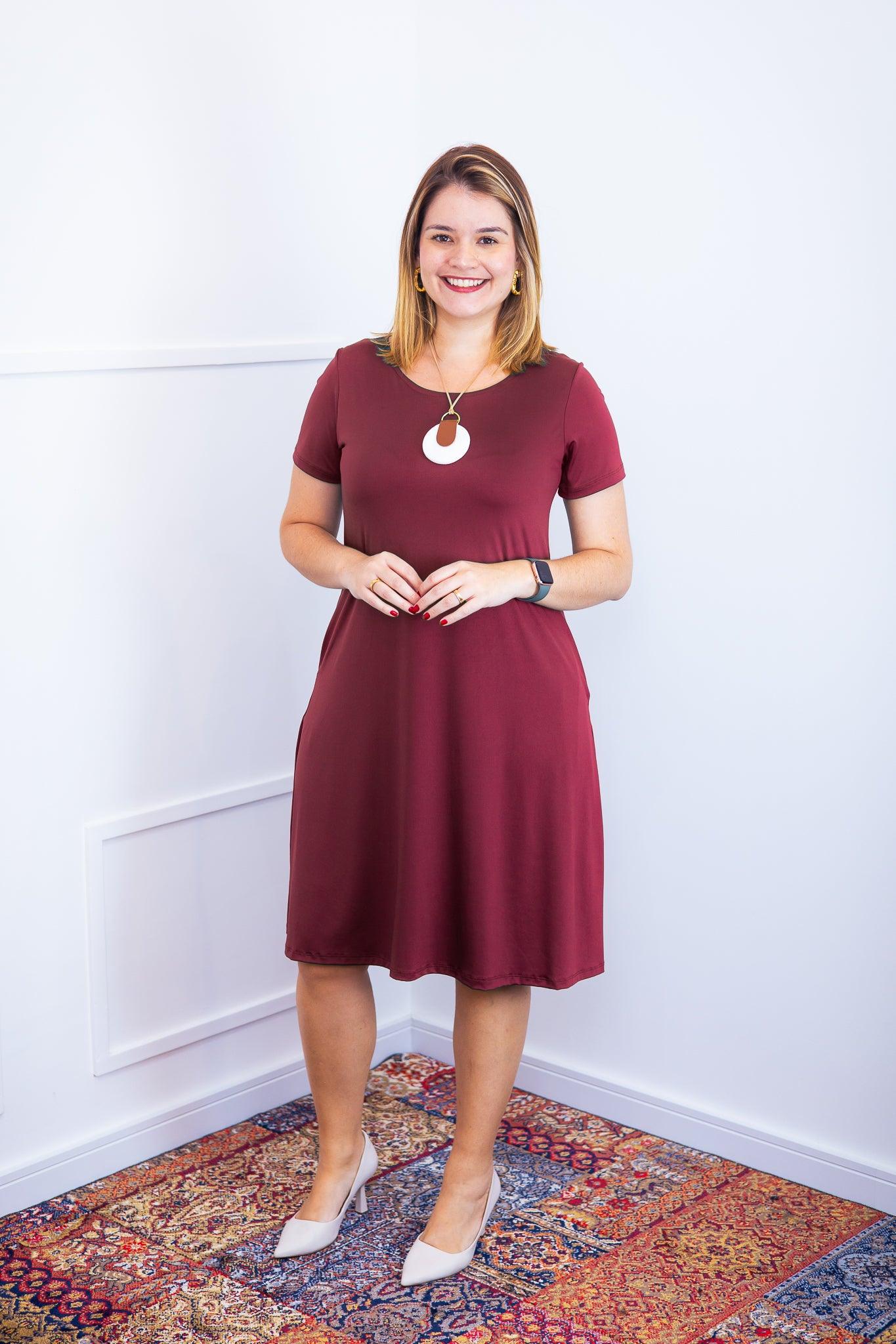 Vestido Sara - Malha Confort Midi com Manga - Bazar Online