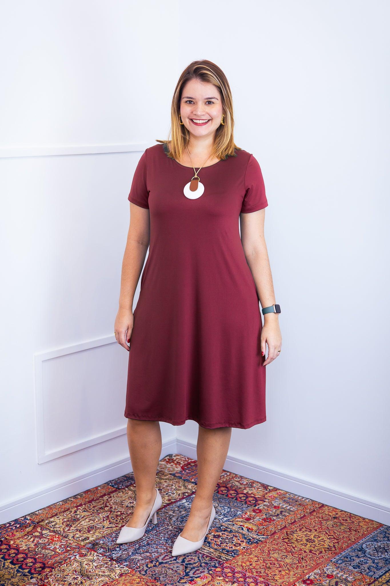 Vestido Sara - Malha Confort Midi com Manga - Bazar Online