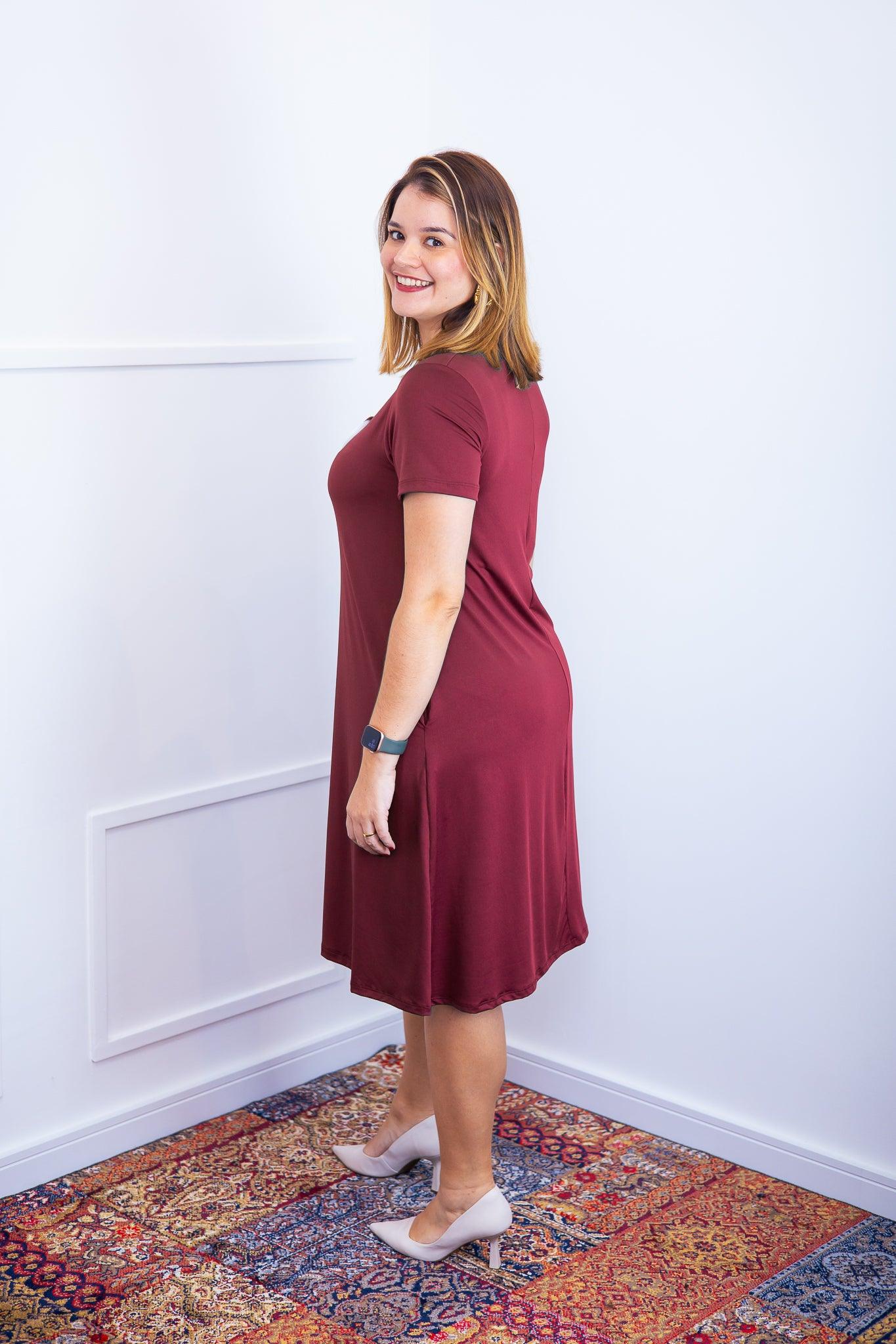 Vestido Sara - Malha Confort Midi com Manga - Bazar Online