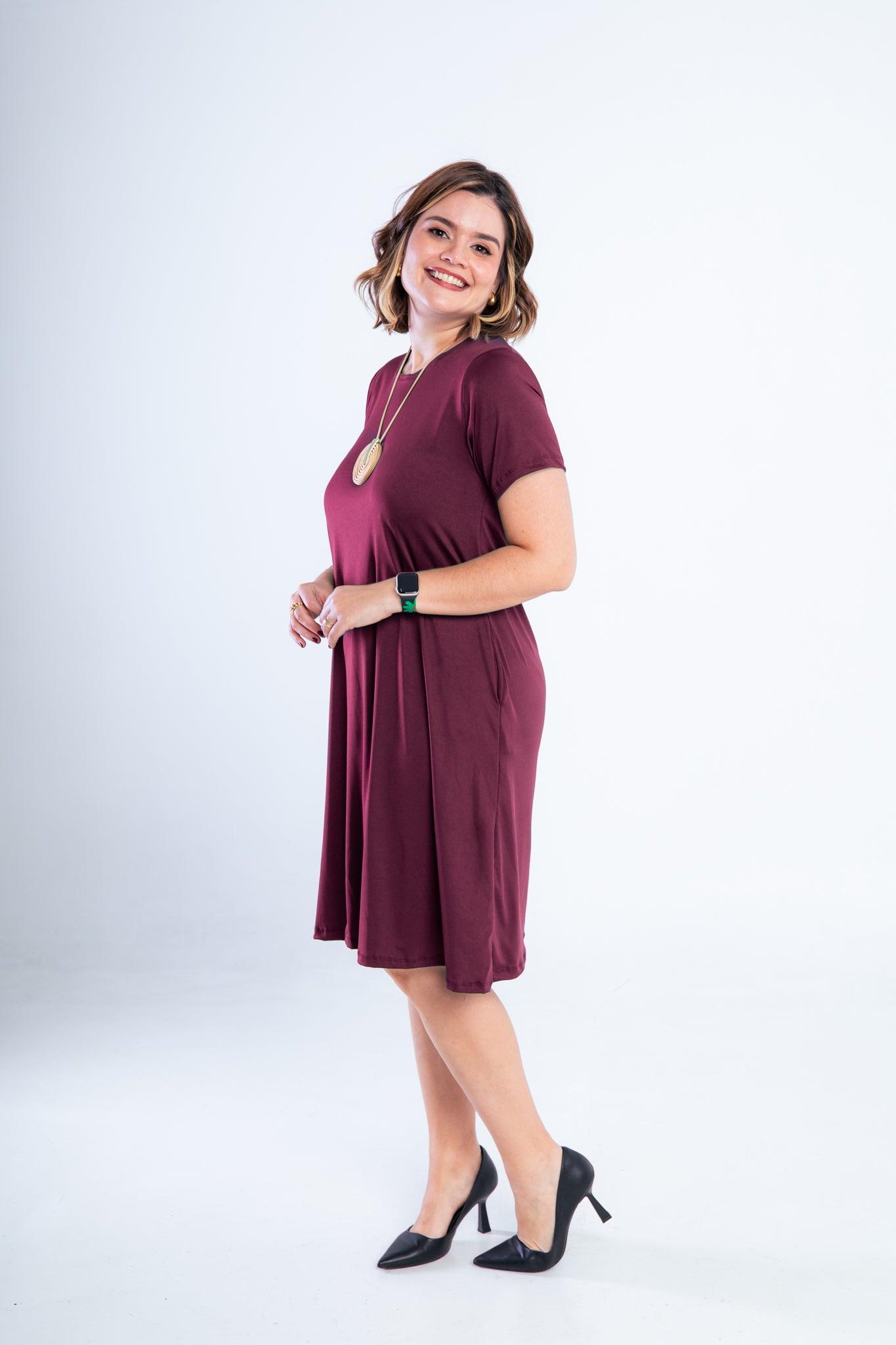 Vestido Sara - Malha Confort Midi com Manga - Bazar Online