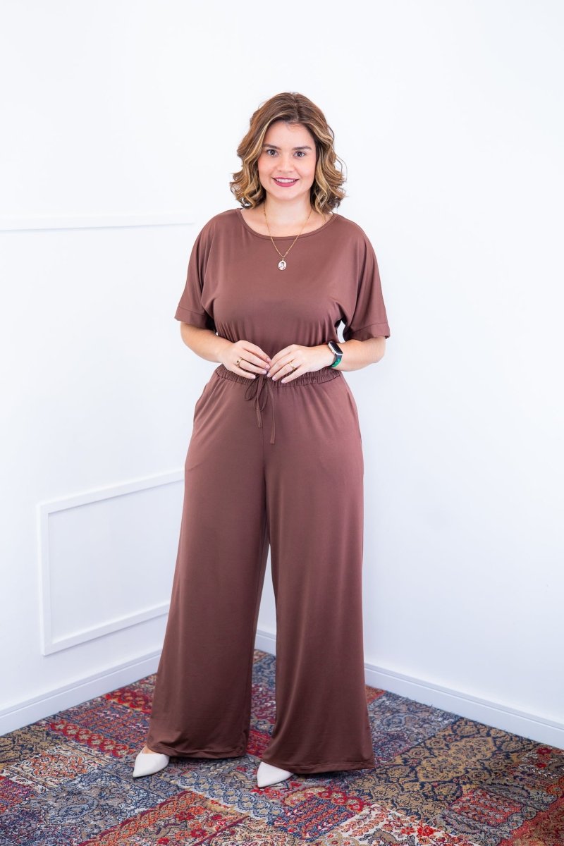 Macacão Isadora - Manga Japonesa com Calça Pantalona - Bazar Online