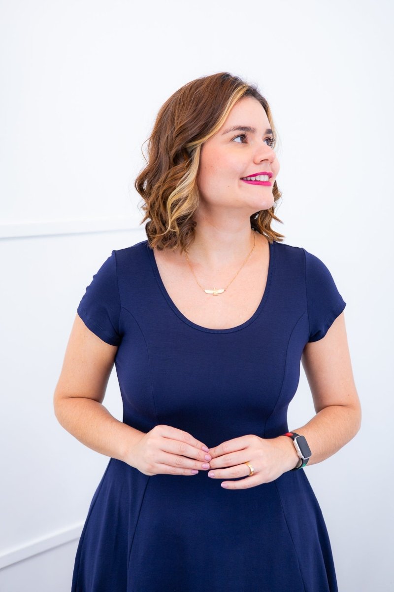 Vestido Melissa - Gola Redonda Acinturado em Viscolycra - Bazar Online